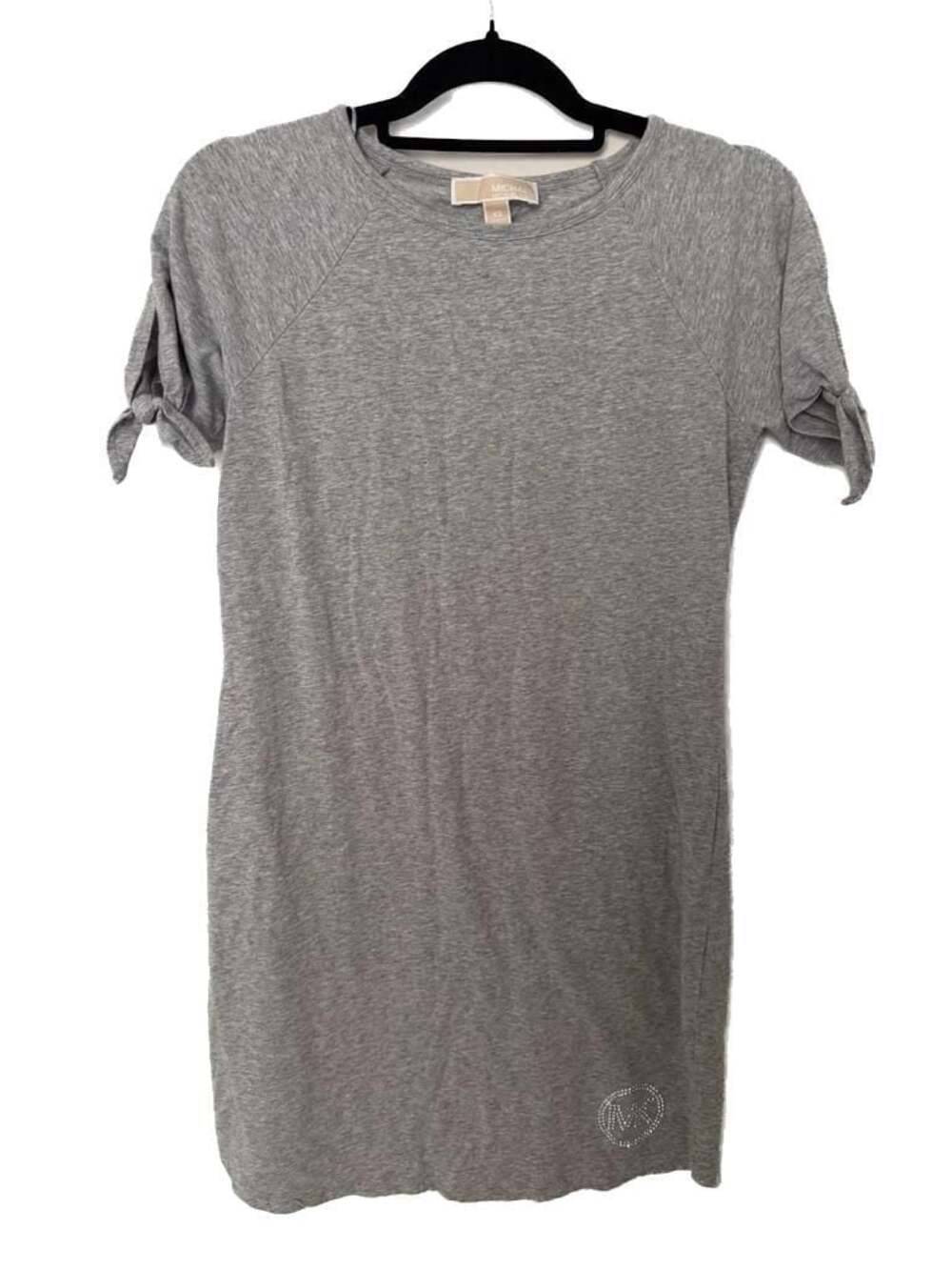 Michael Kors Heather Gray Rhinestone Logo Short Sleeve T-Shirt Dress‎ Size XS